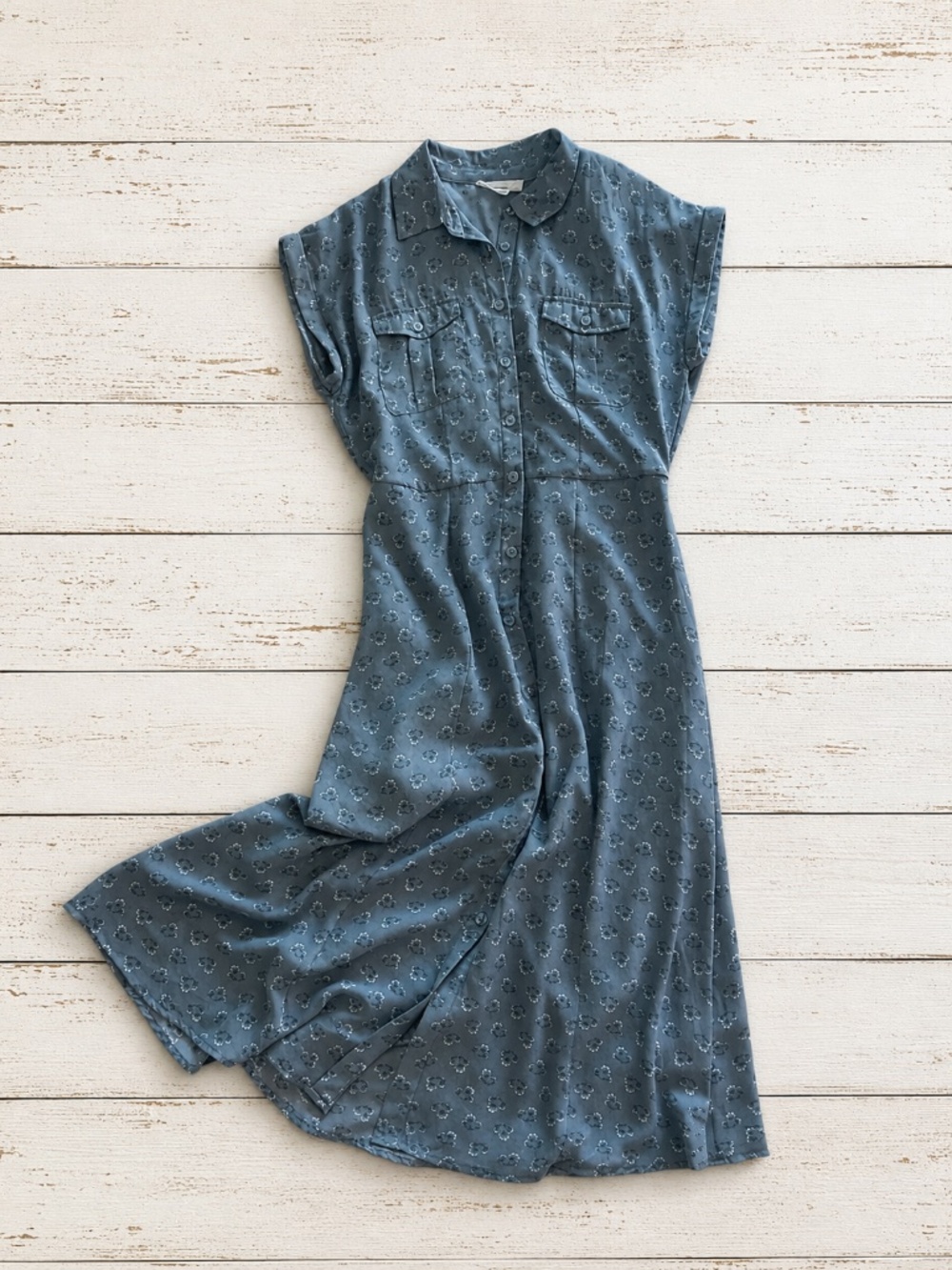 Lucky Brand Lined Button-Front Shirt Dress Blue Floral Print Size Small